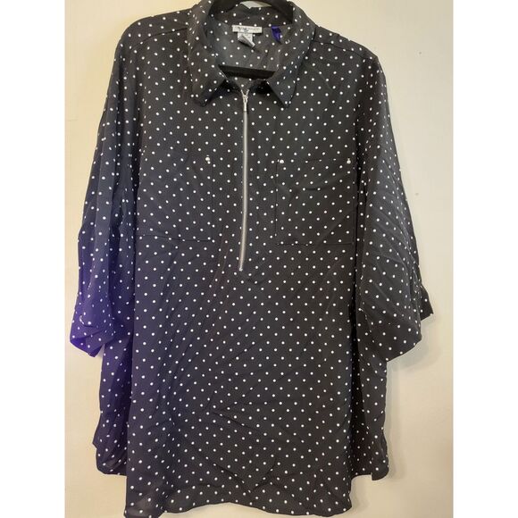 Catherine's Black Polka Dot Popover Tunic Top Women Petite Plus Sz 2XWP Mature - Picture 1 of 7